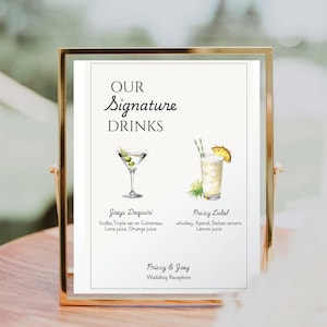 Editable Signature Drinks Template, Customizable His Hers Drink Sign, Printable Wedding Bar Menu Sign, 50 variety drinks sign, Bar menu.