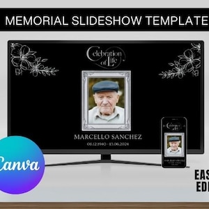 Memorial Slideshow Template, Memorial Video, Celebration of Life Presentation, Editable Funeral Photo Tribute, Canva Editable Memorial Temp.