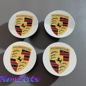 Set of 4 Porsche Crest Center Wheel Caps Premium 76mm Silver Porsche Wheel Centre Caps Panamera Macan Hubcaps Auto Clip NEW