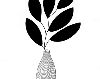 Stripe Floral Vase Fine Art Print Minimalist Contemporary Wall Decor BW Black and White Minimalism