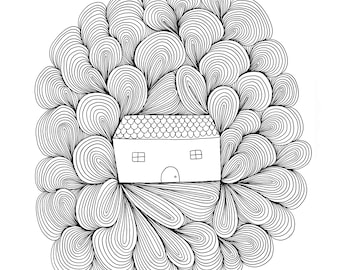 House in Cloud Fine Art Print BW Contemporary Wall Decor Modern Whimsical Nursery Room Kids Art