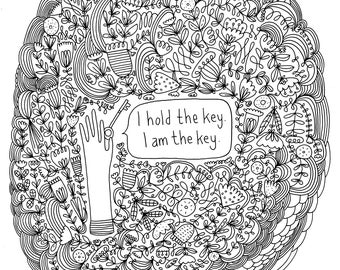 I Hold the Key, I am the Key Fine Art Print Contemporary Floral Self Love Mental Health