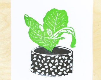 House Plant 8x10 original linocut print