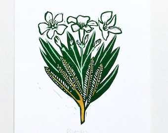Oleander linocut print