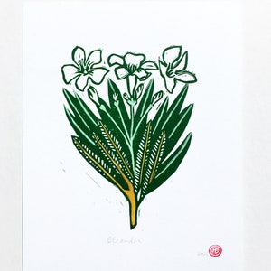 Oleander linocut print