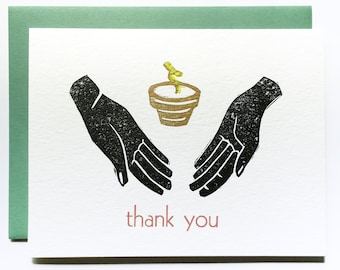 Thank You Hands letterpress linocut card