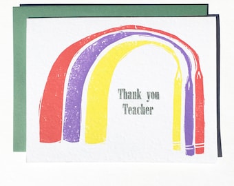 Letterpress Thank You Teacher Rainbow card