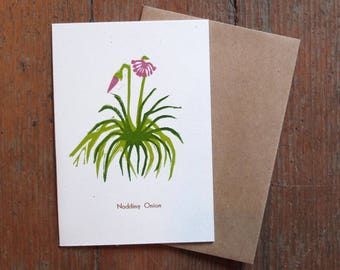 botanical linocut letterpress blank card Nodding Onion