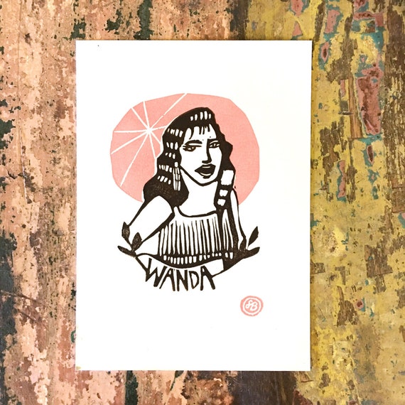 Wanda Jackson linocut print