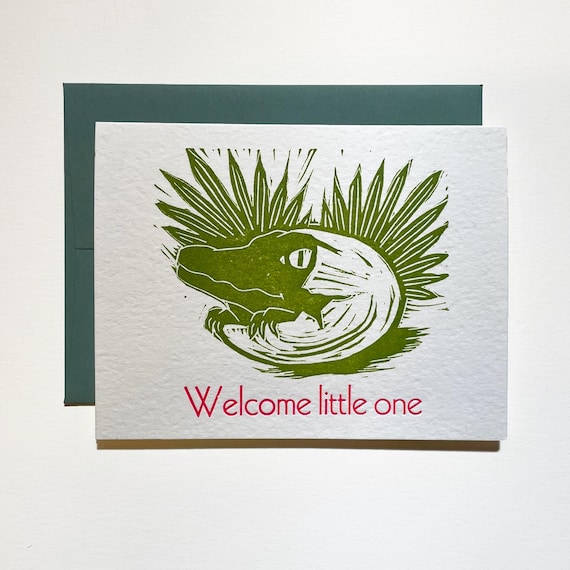 Welcome Little One letterpress linocut baby shower card