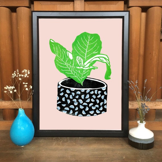 House Plant linocut print | Botanical Print | 11x14 print unframed