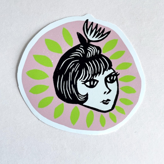 Lady Plant Head vinyl sticker | sticker for water bottle | laptop sticker | phone case sticker | gift for plant lover | 60s style