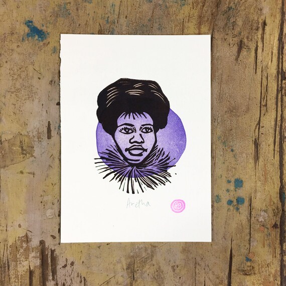 Aretha linocut print