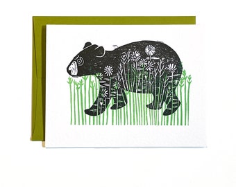 Bear In Grass letterpress linocut card