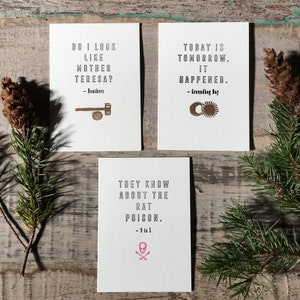 Movie Quotes Card Set letterpress cards Heathers Groundhog&#39;s Day 9 to 5