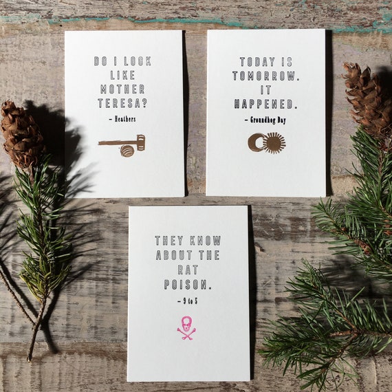 Movie Quotes Card Set letterpress cards Heathers Groundhog's Day 9 to 5