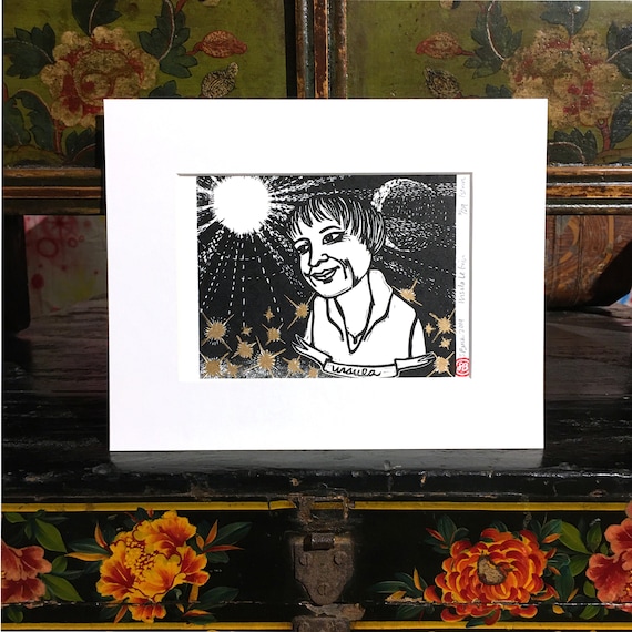 Ursula Le Guin linocut letterpress print