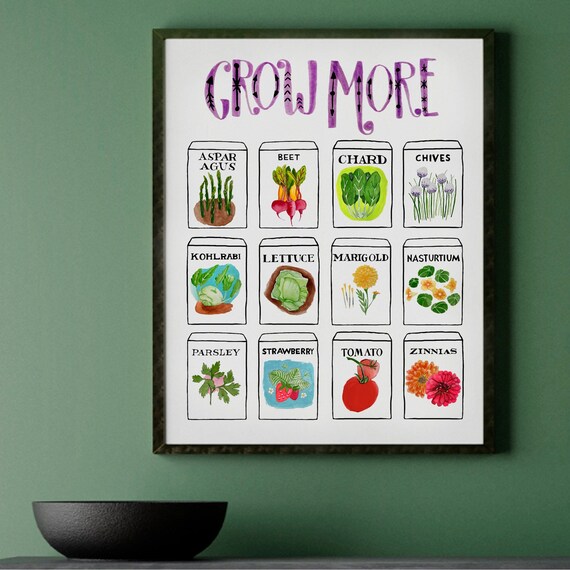 Grow More 11x14 watercolor gardening print unframed