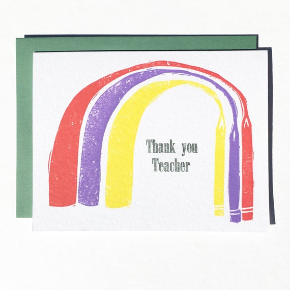 Letterpress Thank You Teacher Rainbow card