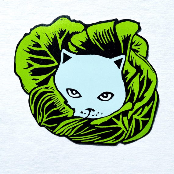 Lettuce Cat cute vinyl sticker | sticker for water bottle | laptop sticker | phone case sticker