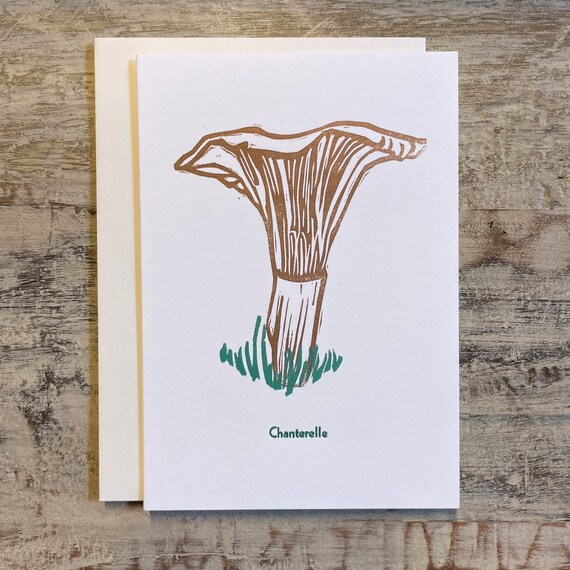 Chanterelle linocut letterpress blank card