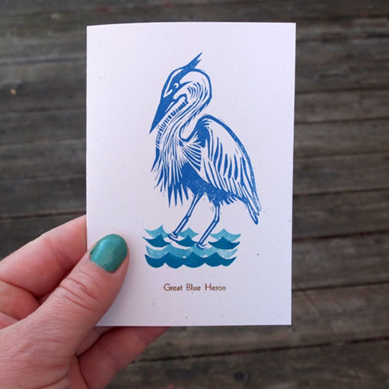linocut blank card Great Blue Heron image 2