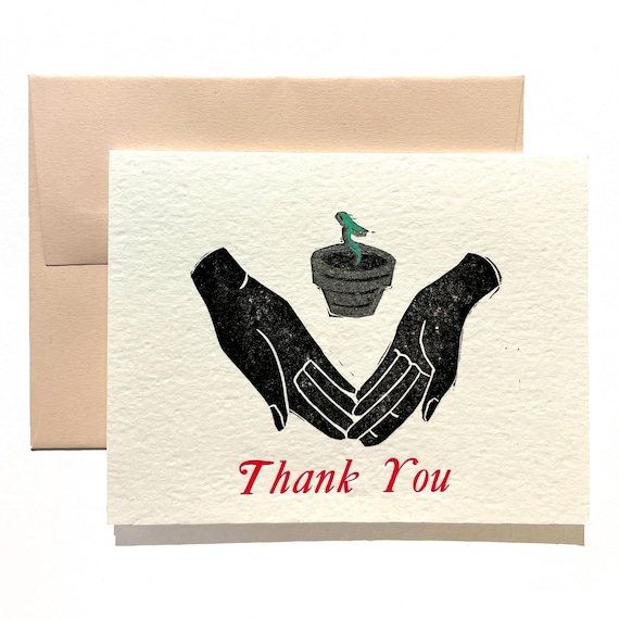 Thank You Hands letterpress linocut card
