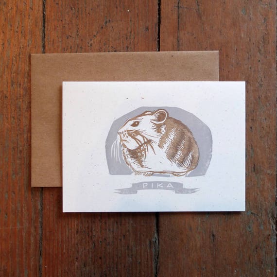 Pika linocut letterpress blank card