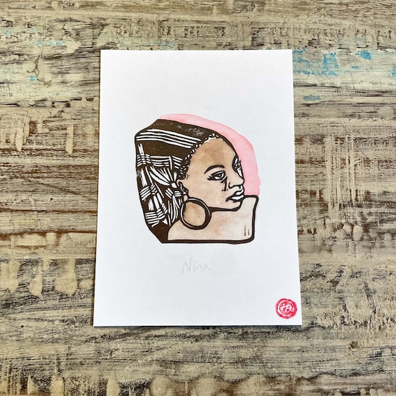Nina Simone linocut portrait print