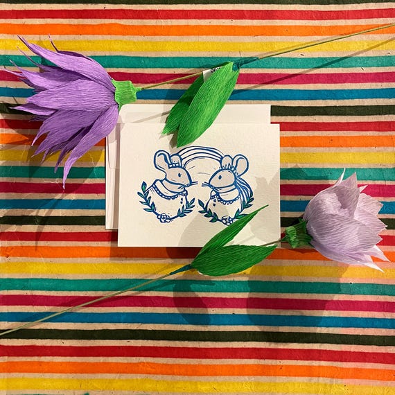 Wedding Mice linocut letterpress card