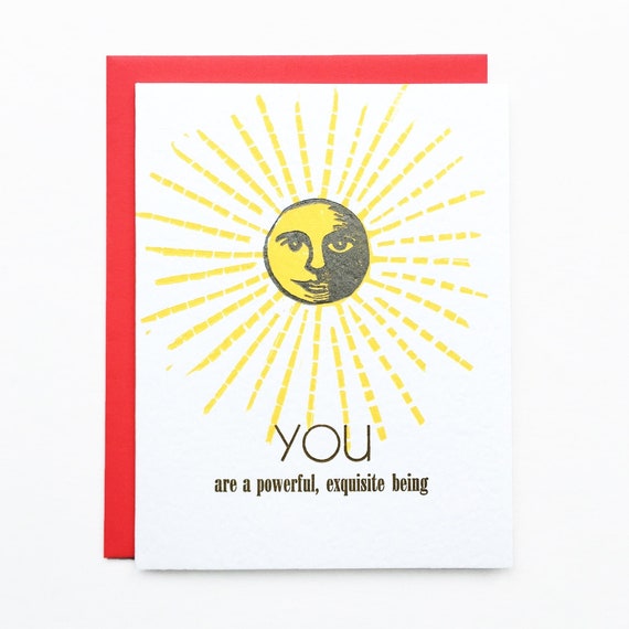 You Are A Powerful, Exquisite Being linocut letterpress card