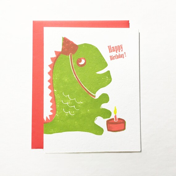 Happy Birthday Monster letterpress linocut greeting card