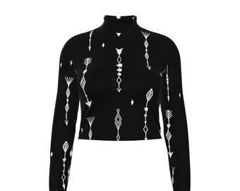 Trendy Long Sleeve Crop Top - Arrows Charm Print Women's Shirt