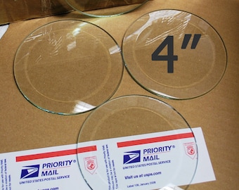 2 Pack of 4 Inch Clear Glass Circle Bevels FLAT on Back ** Good for making your own Coasters (or memory pieces with art under glass)