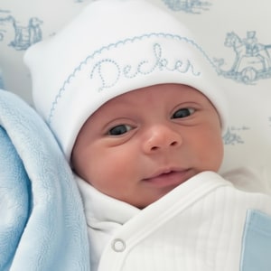 Embroidered Newborn Hat Hospital Coming Home Outfit Baby Name Hat Custom Baby Shower Gift for Gender Reveal Idea Monogram Infant Beanie
