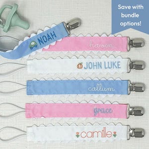 Monogrammed Pacifier Clip for Newborn Custom Name Paci Clip for Newborn Baby Gift Personalized Baby Name Paci Clip Custom Embroidery Gift