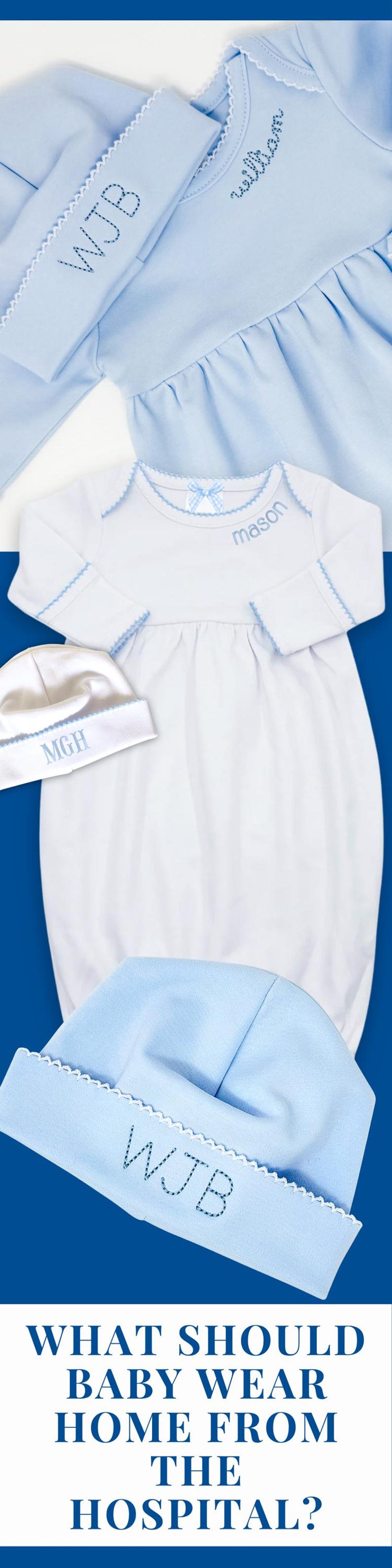 Personalized Baby Gown Coming Home Hospital Outfit Monogram Organic Cotton Infant Sleeper Light Blue Newborn Clothing Baby Boy Shower Gift image 10