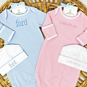 Personalized Baby Gown Coming Home Outfit Baby Shower Gift Set Custom Baby Clothes Newborn Hospital Outfit Cotton Baby Sleep Gown Photo Prop