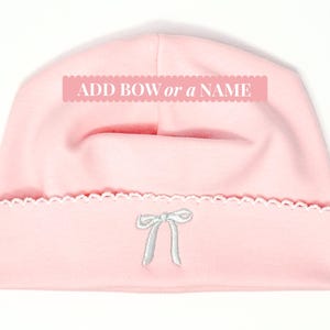 Baby Girl Coming Home Gown Personalized Hospital Outfit Set Monogram Newborn Gift Pink Infant Sleeper Custom Gown Organic Cotton Baby Hat