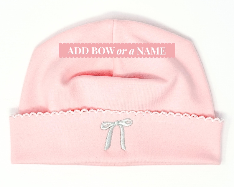 Baby Girl Coming Home Gown Personalized Hospital Outfit Set Monogram Newborn Gift Pink Infant Sleeper Custom Gown Organic Cotton Baby Hat
