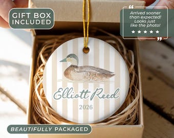 Adorno personalizado para bebé con nombre personalizado, recuerdo de cerámica, acuarela de animales, decoración neutra para la habitación del bebé, regalo de Navidad para niños pequeños, idea para baby shower.