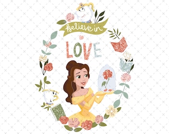 Retro Beauty and the Beast PNG SVG, Princess Belle Digital File (Instant Download)