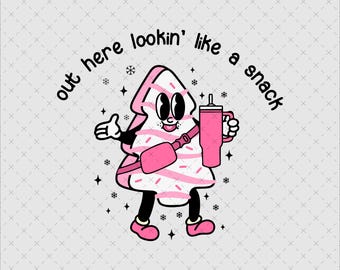 Kerstboomtaart Snack Svg Png, Instant Download, Retro Groovy Pink Shirt Design-bestand