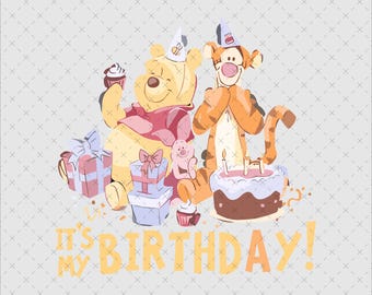 Winnie the Pooh Birthday PNG SVG, T-Shirt Design (Digital Download)