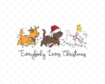 Gatos navideños PNG SVG, diseño navideño de Los Aristogatos, descarga instantánea, archivo de pegatina para camisetas de sublimación
