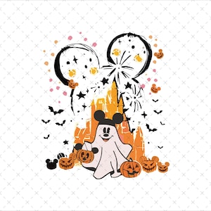 Mickey Fantasma de Halloween PNG, Descarga instantánea SVG, Archivo de diseño de camiseta de Halloween con temática de castillo espeluznante
