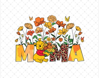 Mama Bear Pooh Sublimation Png, Instant Download, Floral Mama Shirt Print, Mother's Day Svg