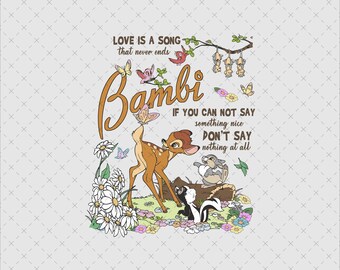Bambi PNG Sublimation Design, Love Song Quote, Forest Friends Clipart (Digital Download)
