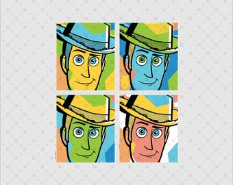 Woody Pop Art Portrait, Colorful Cartoon Clipart Digital Download, Instant Download PNG SVG File