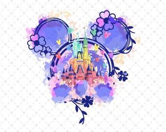 Magic Castle Mouse Ears Watercolor, Digital Download PNG SVG, Sublimation Shirt Print